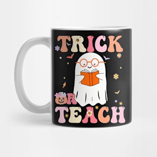 Trick Or Teach Groovy Retro Ghost Teacher Halloween 2022 Mug